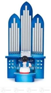 Engel an der Orgel sitzend, blaue Flügel Breite x Höhe x Tiefe 9,5 cmx18,5 cmx7,5 cm
