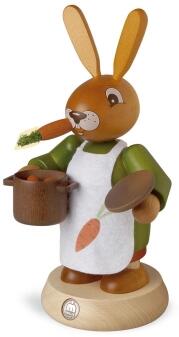 Räucherfigur – Hasenfrau mit dampfendem Kochtopf und Möhre – BxHxT 11 x 19 x 11 cm
