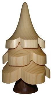 Holzbaum aus naturbelassener Fichte mit drei Kränzen, detailreich handgearbeitet von Kunsthandwerk
