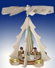 Tischpyramide &ndash; liebevoller Weihnachtsmann mit Spanbaum, naturfarben &ndash; BxHxT = 25 x 32 x