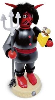 Räuchermann – düsterer Krampus mit Dreizack und Kind im Sack – BxHxT 13 x 23 x 13 cm