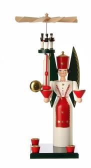 Lichterfigur – traditioneller Glockenengel mit rotem Kleid und drehender Pyramide – BxHxT