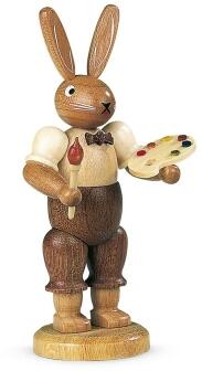 Osterfigur – naturbelassener Hasenmaler mit Pinsel und Farbpalette – HxBxT 11 x 4 x 3 cm