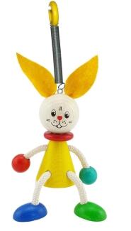 Schwingfigur – fröhlicher Hase mit beweglichen Kordelarmen bunt lackiert – BxHxT 10 x 18 x 7 cm