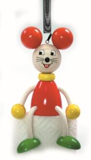 Schwingfigur – fröhliche Maus mit buntem Körper und beweglichen Armen – BxHxT 10 x 13,5 x 7 cm
