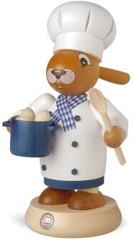 Räucherfigur – fleißger Osterhase als Koch mit dampfendem Topf – BxH 11 x 19 cm