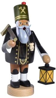 Räuchermann – detailreicher Bergmann mit Steigerstock und grüner Laterne, bunt bemalt – BxHxT = 10 x