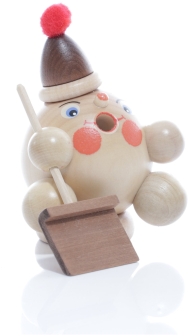 Räucherfigur – Mini Räucherschneeball mit Schneeschieber und Bommelmütze - natur - BxHxT 7x9x7 cm