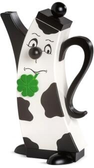 Räucherfigur – lustige Kuh im schwarz-weißen Gewand mit Glocke und grüner Bodenplatte – BxHxT 12 x