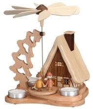 Tischpyramide - naturbelassene Winterkinder und R&auml;ucherhaus - HxLxB 19x19x23cm