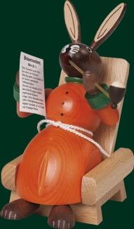 Räuchermann – gemütlicher Hase im farbigen Ohrensessel mit Pfeife, detailreich gestaltet – HxB in cm