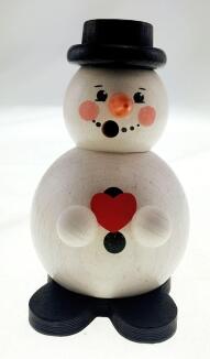 Räuchermann – liebevoller Schneemann mit rotem Herz und blauem Mantel, detailreich handbemalt –