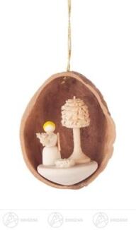 Baumschmuck Behang Walnussschale mit Blumenkind Breite x Höhe x Tiefe 3 cmx4,5 cmx2,5 cm