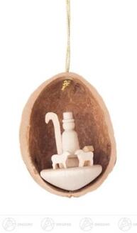 Baumschmuck Behang Walnussschale mit Schäferei Breite x Höhe x Tiefe 3 cmx4,5 cmx2,5 cm