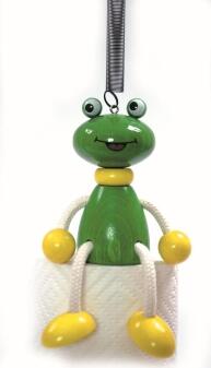 Schwingfigur – farbiger Frosch mit buntem Design und Kordelarmen – BxHxT 10 x 12 x 7 cm