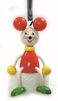 Schwingfigur – fröhliche Maus mit buntem Körper und beweglichen Armen – BxHxT 10 x 13,5 x 7 cm
