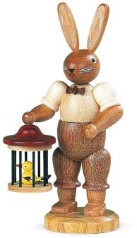 Osterfigur – liebevoll gestalteter Hase mit Vogelkäfig – HxB 11 x 5 cm