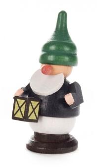 Miniaturfigur – liebevoll gestalteter Zwerg mit Laterne, rot-grün bemalt – BxHxT = 3 x 6 x 3 cm