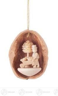 Baumschmuck Behang Walnussschale mit Gärtner Breite x Höhe x Tiefe 3 cmx4,5 cmx2,5 cm