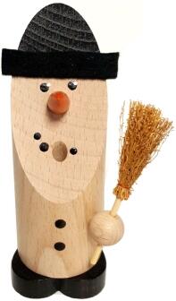 Räuchermann – fröhlicher Schneemann mit grauem Hut und rotem Schal aus Holz – BxHxT 5 x 13 x 5 cm