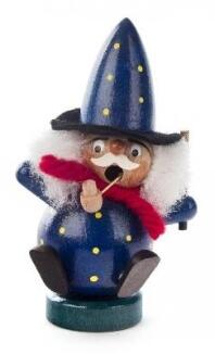 Räuchermann – zauberhafter Zauberer mit Stern und Zauberstab, farbenfroh bemalt in Blau-Rot – BxHxT 