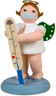 Holzfigur Engel mit Fieberthermometer und Heiligenschein bunt Höhe 6cm