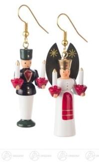 Ohrhänger – liebevoll gestalteter Engel und Bergmann in bunten Farben, im schwarzen Schmucketui,