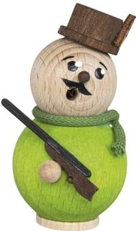 Räuchermann – detailreicher Jäger mit grünem Mantel und Gewehr, handgefertigt – BxHxT = 5 x 8 x 5 cm