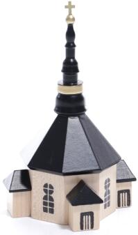 Weihnachtsdekoration – detailreiche Seiffener Kirche mit Kreuz, dunkel lasiert – BxHxT = 8 x 12,5 x 