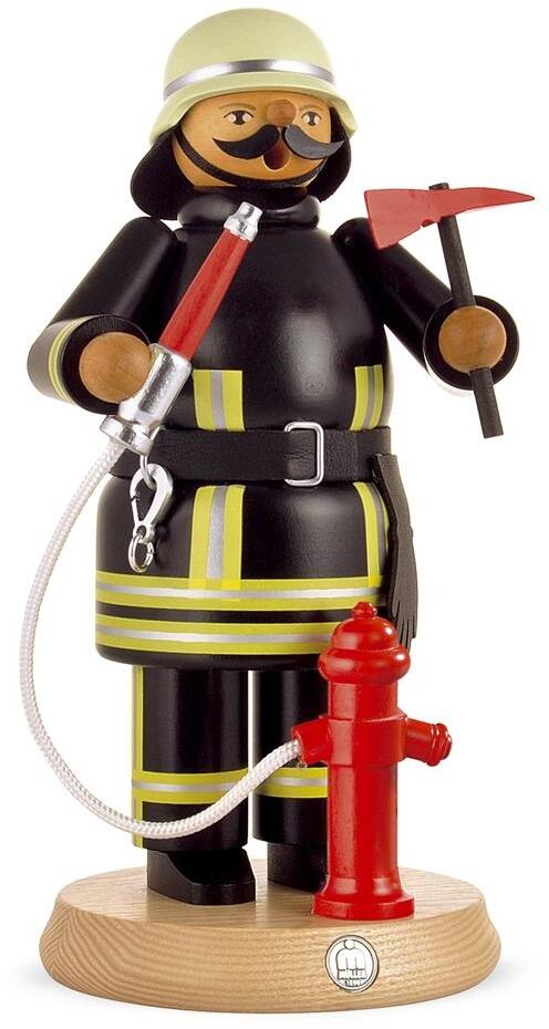 Räuchermann tapferer Feuerwehrmann mit Schlauch und rotem Hydrant aus Holz von Kleinkunst aus dem