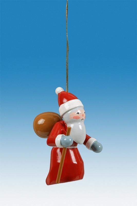Baumbehang Weihnachtsmann 3tlg. Höhe 6,5 cm aus Holz mit rotem Mantel und Geschenksack von KDE