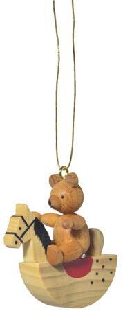 Baumbehang Teddy auf Schaukelpferd aus Holz, filigran handgearbeitet von KWO