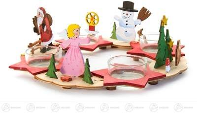 Bastelsatz Adventskranz aus Holz mit Schneemann, Engelkind und kleinen Bäumen, Erzgebirge von