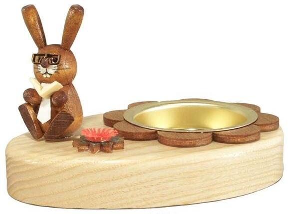 Osterdekoration Teelichthalter Hase mit Schlips und Buch aus Holz von Holz- und Drechslerwaren Jan
