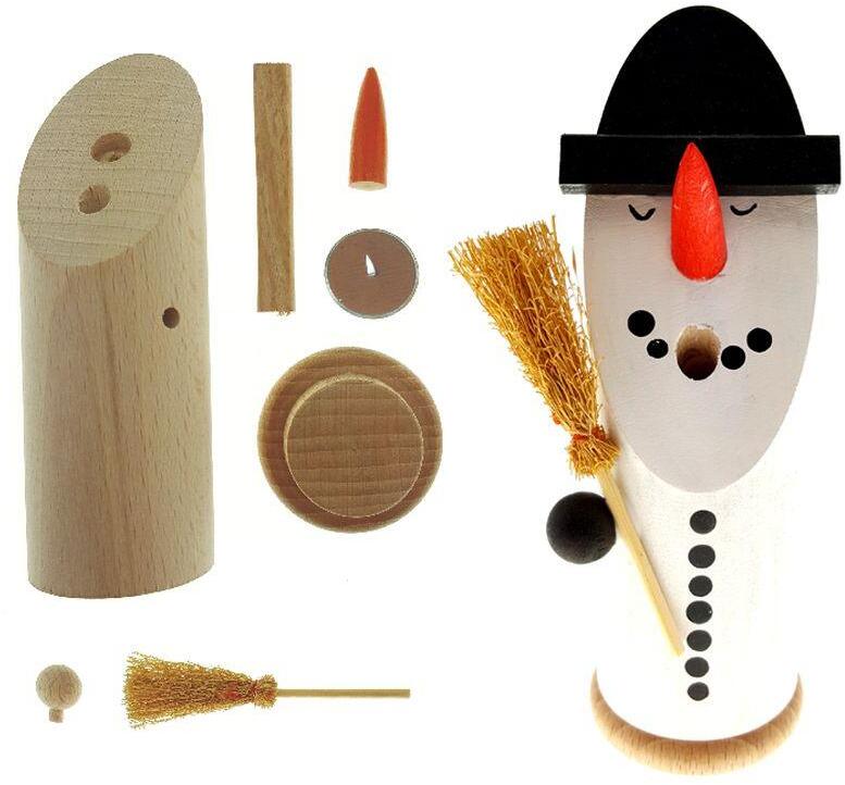 Räuchermann fröhlicher Schneemann mit Besen als Bastelset aus Holz von Hess Holz Spielzeug, 13 cm,