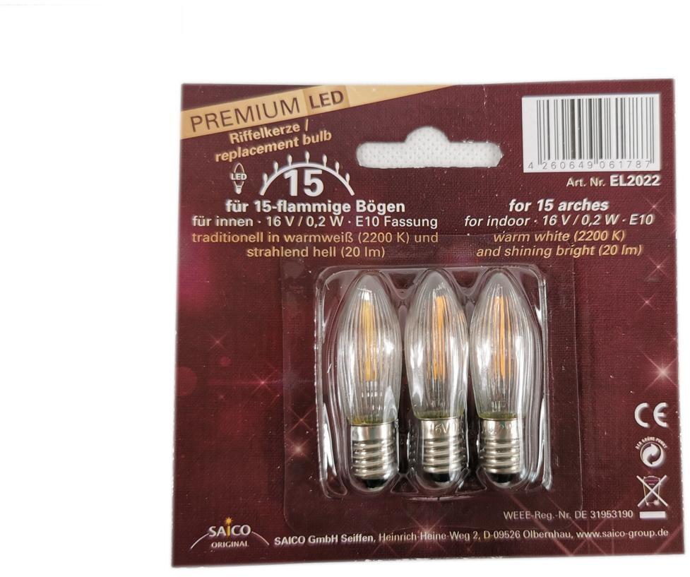 Ersatzbirne energiesparende LED-Riffelkerze warmweiß 2200K für 15-flammige Schwibbögen von Saico