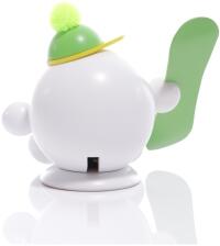Räucherfigur - Räucherschneeball mit grünen Snowboard und Mütze - Ansicht Hinten - Für normale Räucherkerzen