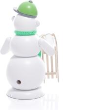 Räucherfigur - Räuchermann Schneemann Grün mit Hörnerschlitten - Ansicht Hinten - gehört auf jeden Weihnachtstisch