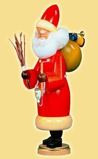 Räuchermann – detailreicher Weihnachtsmann mit rotem Mantel, Pfeife und Geschenkesack – BxHxT = 10 x