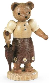 Bärenfigur – elegante Bärenfrau mit Rock und Sonnenschirm – H 10 cm