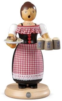 Räucherfigur – fleißige Oktoberfestkellnerin mit Haxe und Maßkrügen – BxH 14 x 24 cm