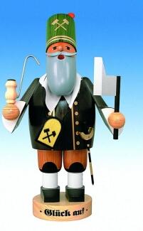 Räuchermann – detailreicher Bergmann mit grüner Mütze, Pfeife und Steigerstock, bunt bemalt – BxHxT 