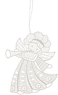 Baumbehang Engel mit Horn Plauener Spitze BxHxT 9x9x0,1cm