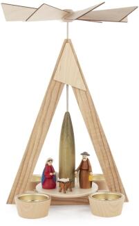 Teelichtpyramide Christi Geburt mit beweglichen Figuren aus Holz von Erzgebirgische Volkskunst