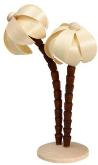 Miniaturfigur filigrane Palmenoase mit zwei naturfarbenen Palmen auf Sockel aus Holz, Erzgebirge von