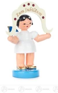 Engel mit Bogen Zum Jubiläum stehend, mit Swarovski-Kristallen, blaue Flügel Höhe ca 7 cm