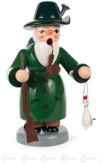 Räuchermann – detailverliebter Jäger mit grünem Hut, Gewehr und Rucksack, naturfarben – BxHxT = 6 x 