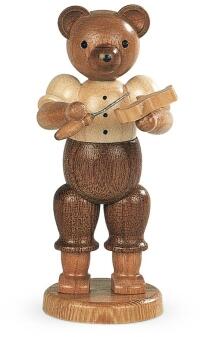Bärensammelfigur naturfarbener Schnitzer mit Holzfigur und Messer aus dem Erzgebirge von Kleinkunst