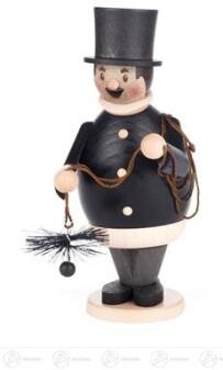 Räuchermann – charmanter Schornsteinfeger Max mit Besen und Zylinder, schwarz-weiß bemalt – BxHxT = 