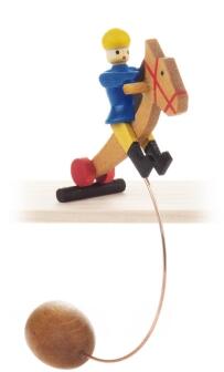 Spielzeug Schaukelfigur Reiter, blau Höhe 8 cm von Großhandel Dregeno, Holzfigur mit Pferd und